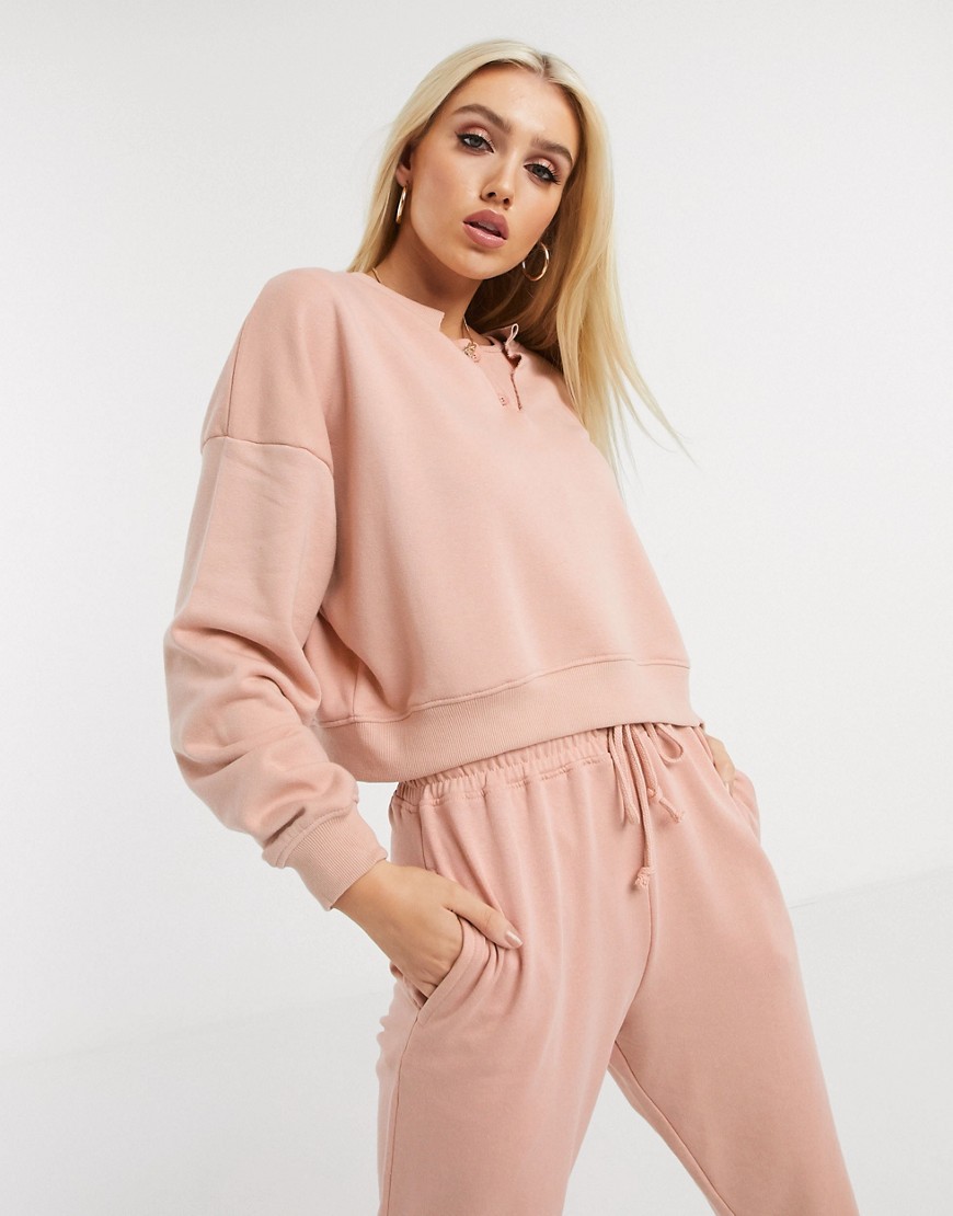 Missguided co-ord crop sweatshirt in blush-Pink