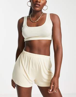 Missguided co-ord crop top and jersey shorts set in stone