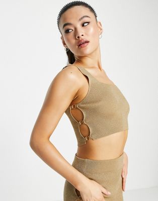 Missguided co-ord crop top with cut out detail in metallic tan