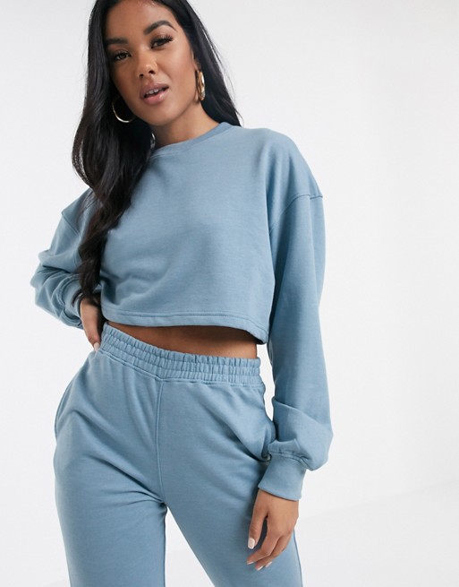 Missguided co-ord cropped sweatshirt in blue