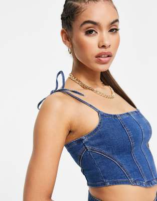 blue jean corset top