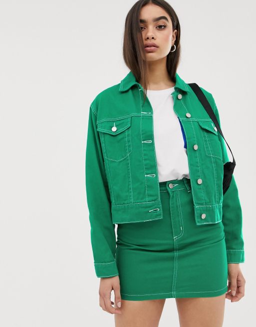 Green jean shop skirt and jacket