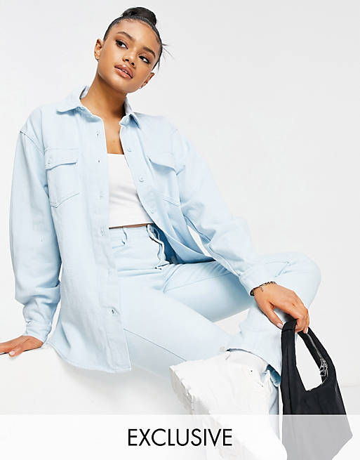 Missguided co-ord denim shirt in light wash