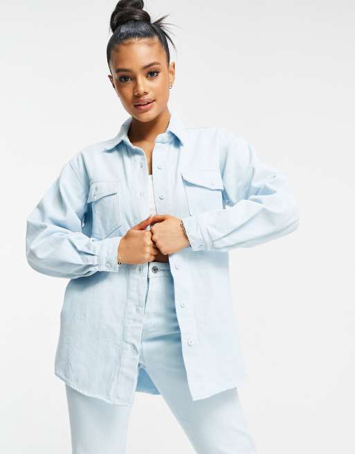 Light wash 2024 denim shirt womens