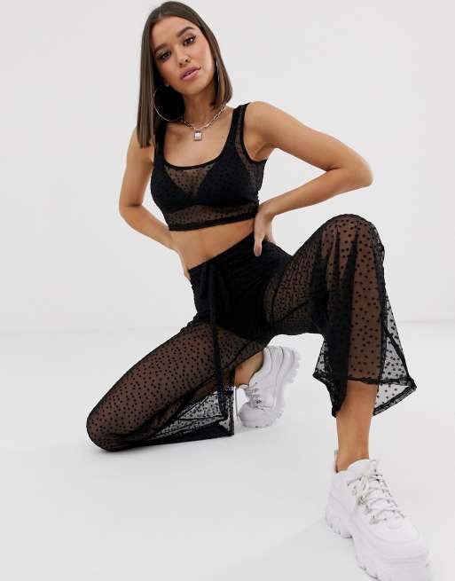 Missguided co ord dobby mesh crop top in black