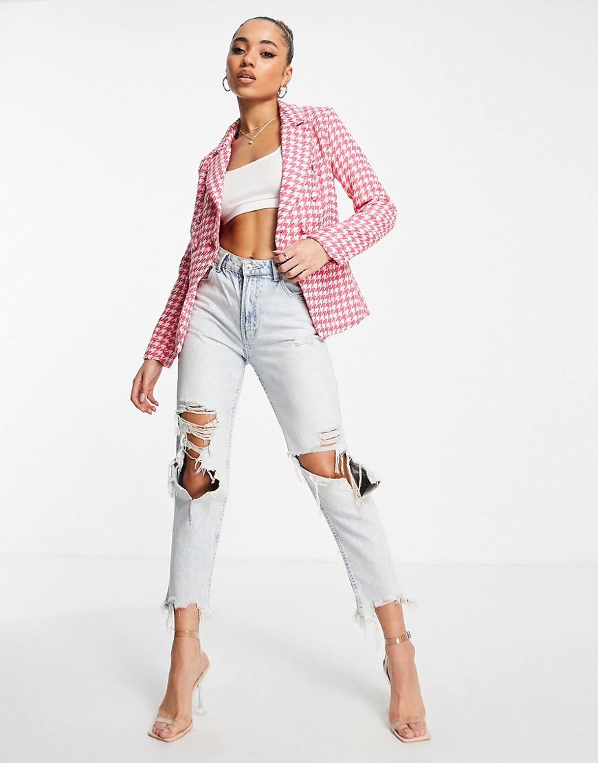 Missguided co-ord double breasted blazer in pink boucle