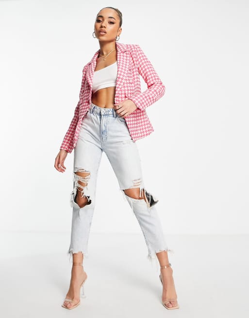 Missguided co-ord double breasted blazer in pink boucle