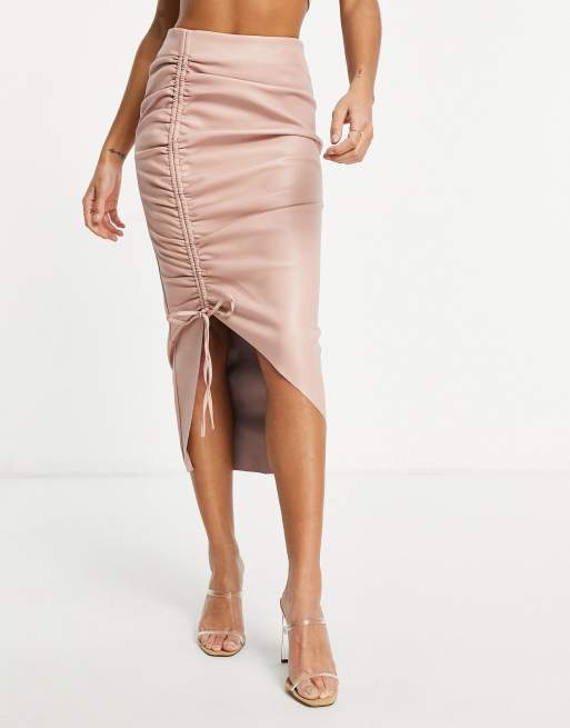 Missguided pink leather skirt best sale