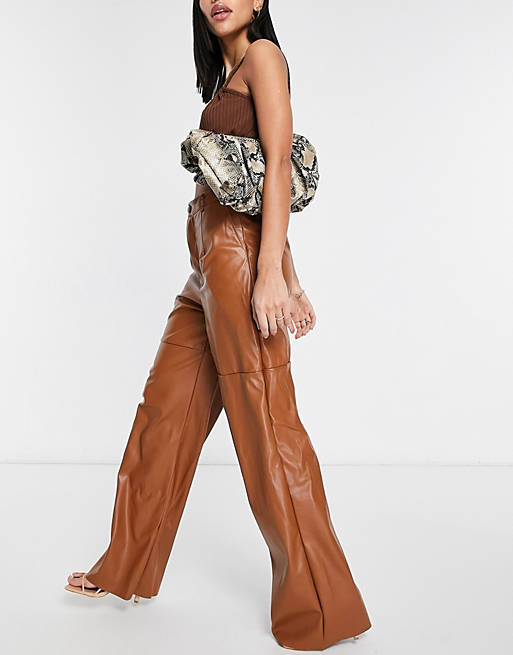  Missguided co-ord faux leather straight leg trouser in toffee 