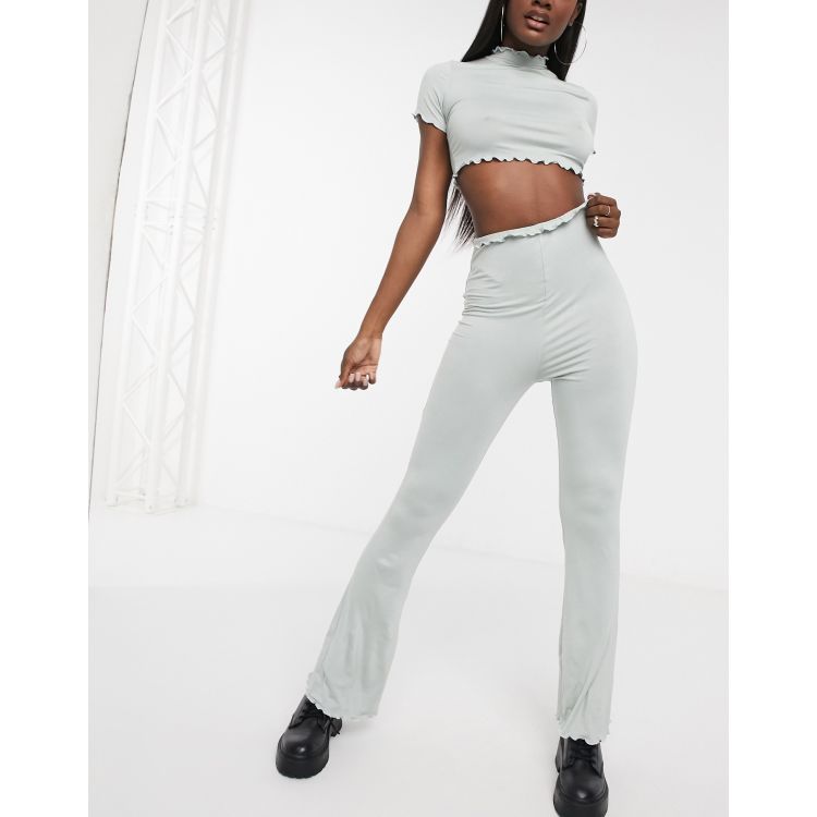 Ocean Drive Solid Rib Lettuce Hem Pants