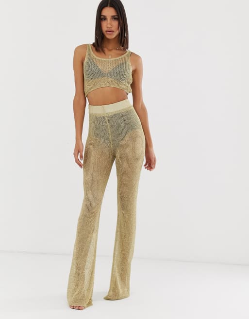 Missguided co-ord flare trousers in gold | ASOS