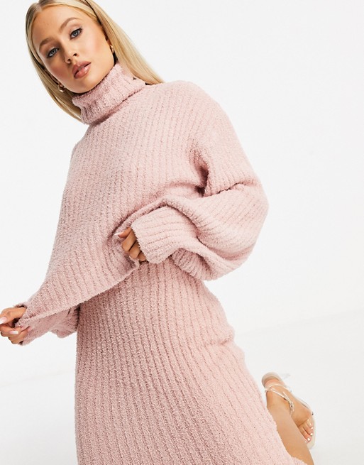 Missguided co-ord fluffy jumper in blush