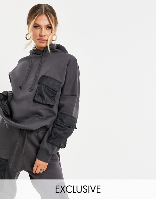 Missguided co-ord hoodie with pocket detail in black