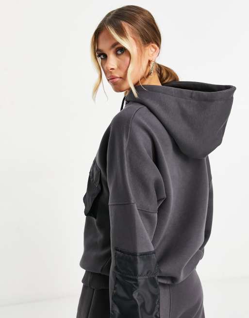 Missguided co ord hoodie with pocket detail in black