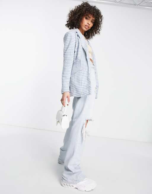 Missguided co-ord houndstooth blazer in blue, 2 of 2
