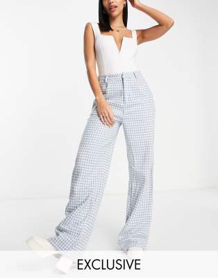 Missguided co-ord houndstooth wide leg trouser in blue - ASOS Price Checker