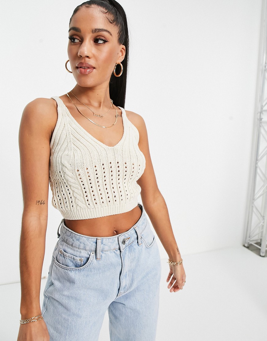 missguided co-ord knitted cami top in stone-neutral