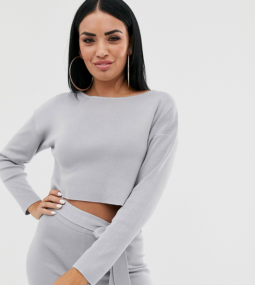 Missguided co-ord knitted crop top in grey