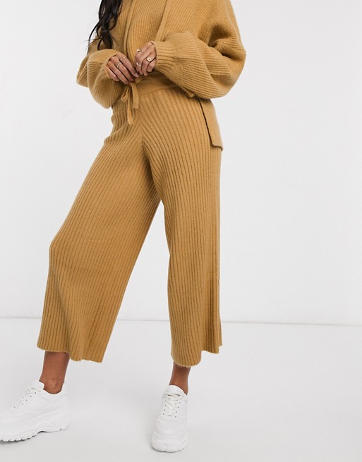 Missguided co-ord knitted culotte in camel