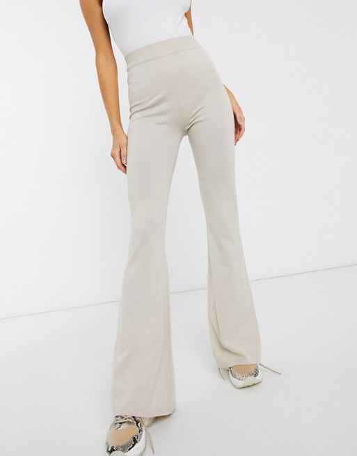 Missguided co-ord knitted flared trousers in cream