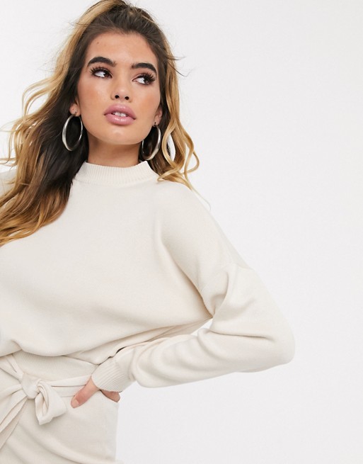 Missguided co-ord knitted high neck jumper in sand