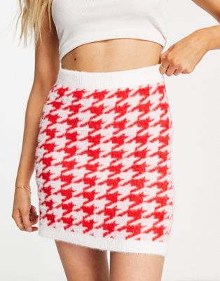 Missguided co-ord knitted houndstooth mini skirt in red