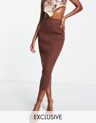 Missguided co-ord knitted midaxi skirt in chocolate