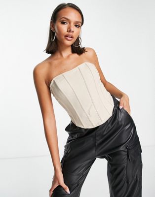 Missguided co-ord linen look corset top in stone