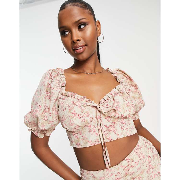 Missguided Sheer Embroidered Top in Natural