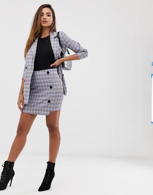 Missguided co-ord mini skirt in blue check-Multi