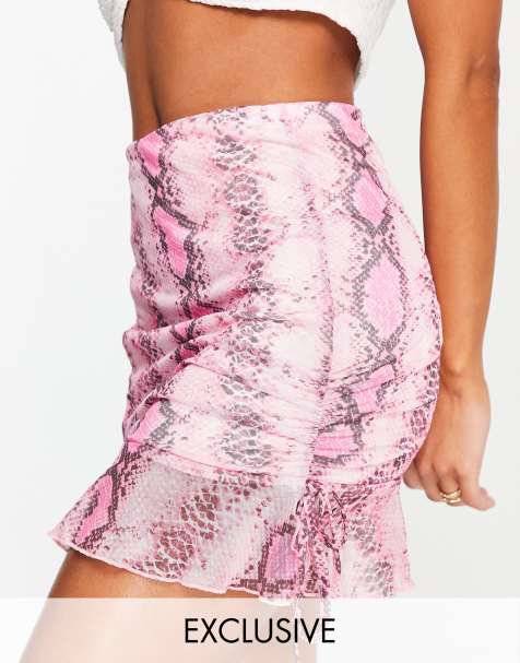 Missguided co-ord mini skirt with frill hem in pink snake - view 1