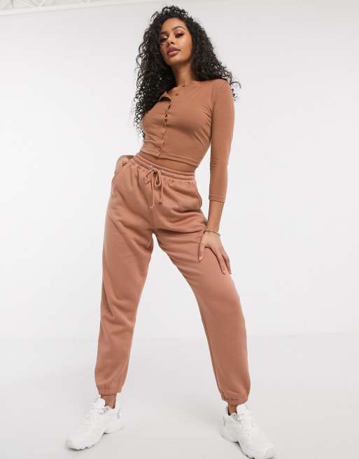 Missguided co-ord oversized joggers in tan