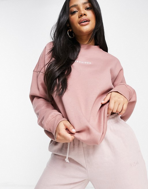 Missguided co-ord oversized sweatshirt in mauve