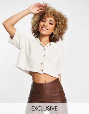Missguided co-ord soft touch top with collar in cream - CREAM