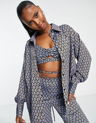Missguided co-ord relaxed shirt in navy geometric print