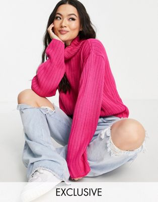 Missguided co-ord ribbed high neck jumper in hot pink