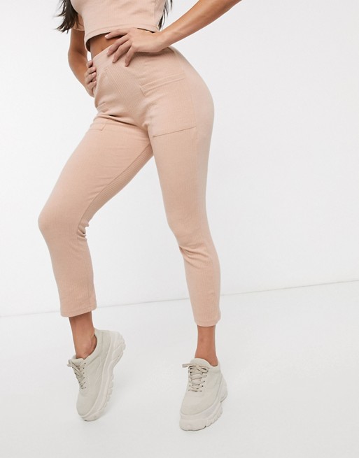 Missguided co-ord ribbed leggings in blush