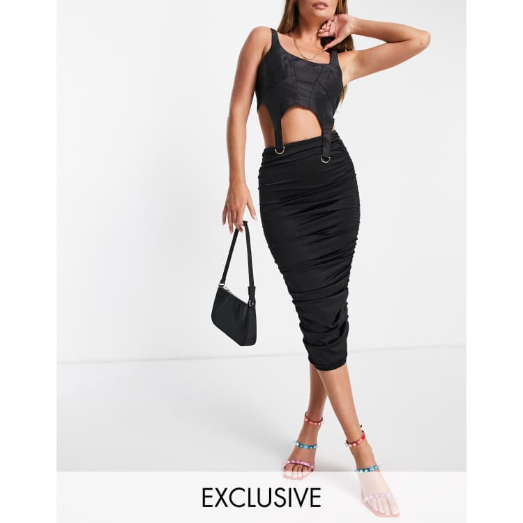 Missguided co-ord ruched midaxi skirt in black | ASOS