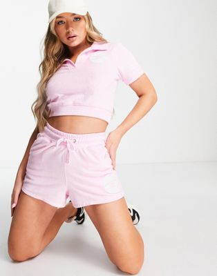 Missguided co-ord runner shorts with embroidered detail in light pink