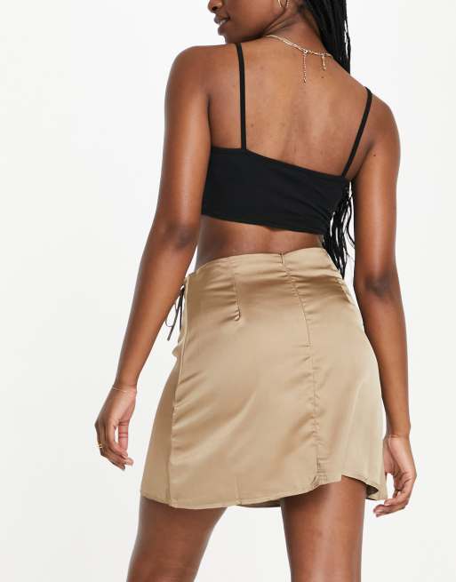 Missguided co-ord satin wrap slip mini skirt in champagne ASOS