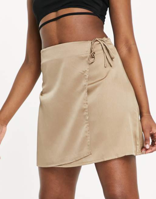 sachin and babi light blue dress Missguided co-ord satin wrap slip mini skirt in champagne main image 0