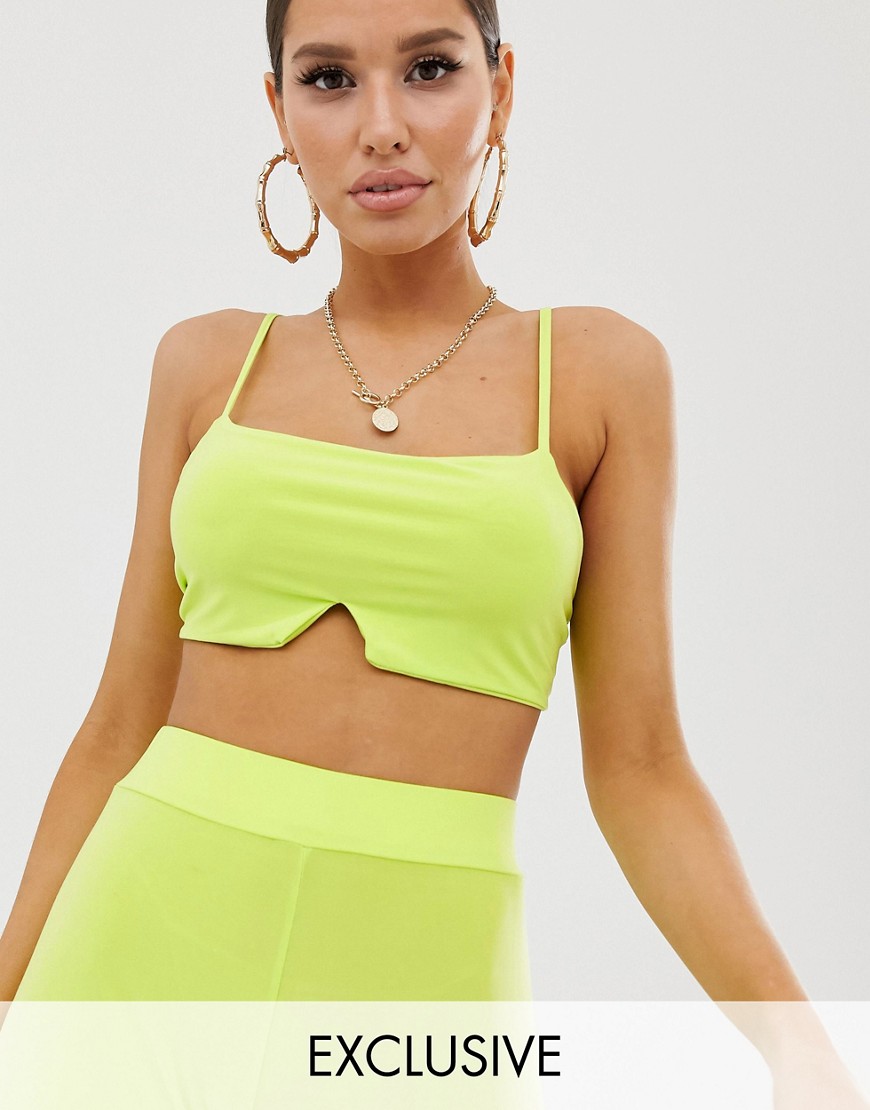 Missguided co-ord slinky bralet in neon Lime-Green