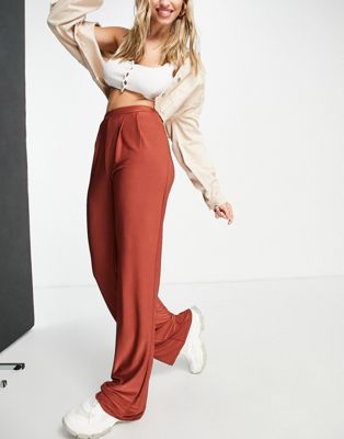Missguided co-ord slinky straight leg trouser in rust - ASOS Price Checker