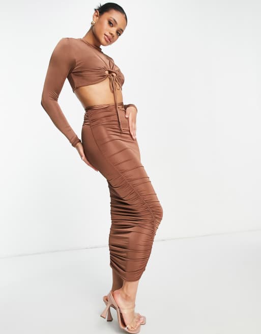 Light Brown Slinky Ruched Detail Strappy Top