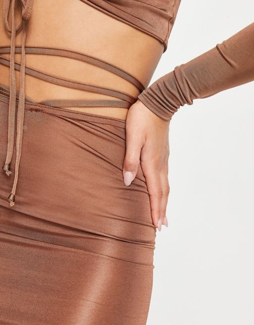 Light Brown Slinky Ruched Detail Strappy Top