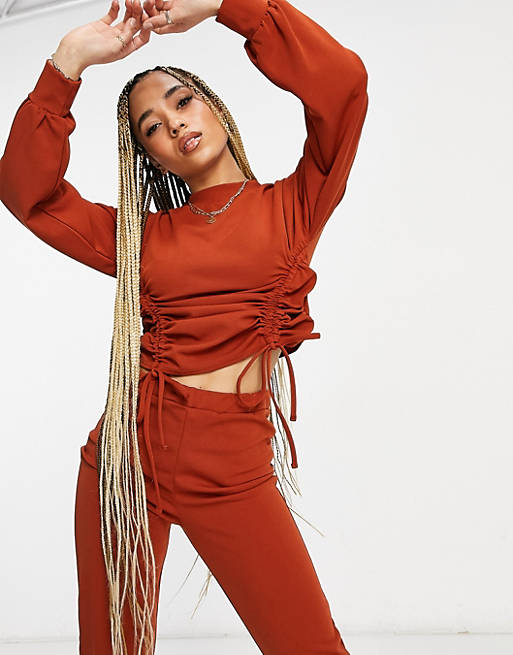 Missguided co-ord sweatshirt with high neck in rust