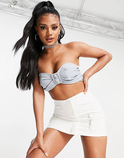 Missguided co-ord tailored bralet in in pale blue
