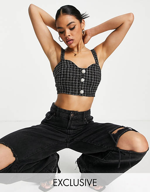  Missguided co-ord tailored crop top in black boucle 
