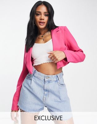 Missguided co-ord tailored cropped blazer in bright pink