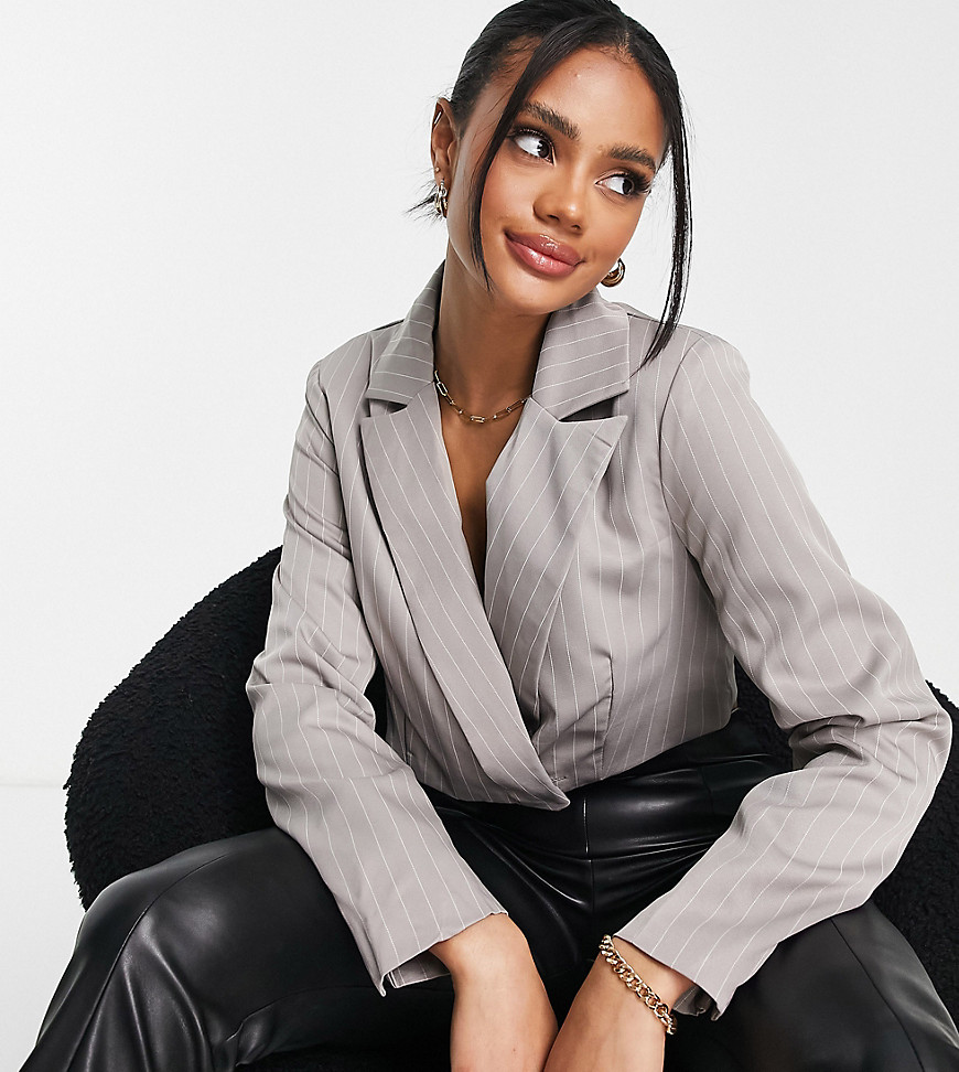 missguided co-ord tailored cropped blazer in grey